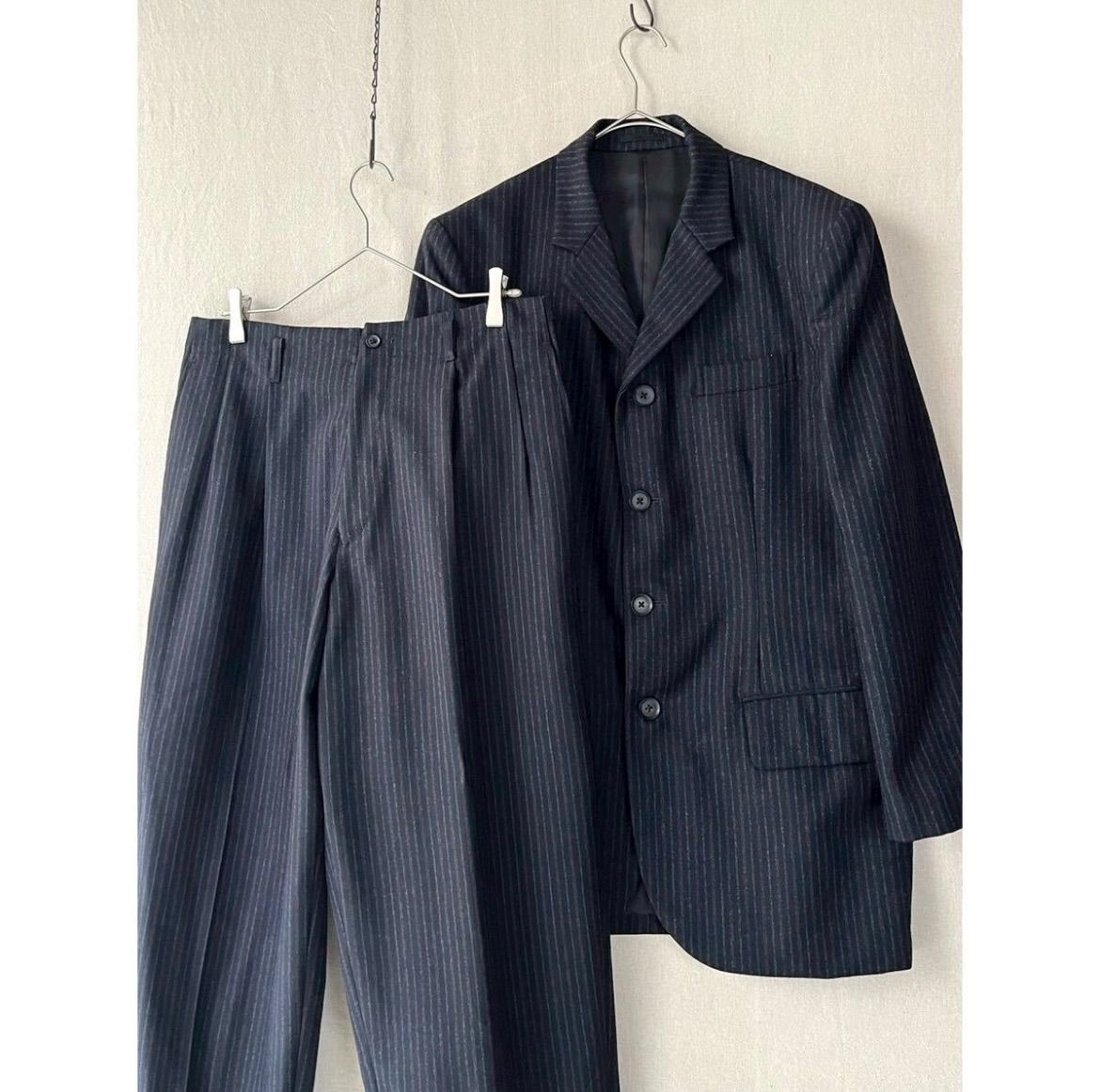 80s Y's for men ウール セットアップ / M ネイビー ジャケット パンツ