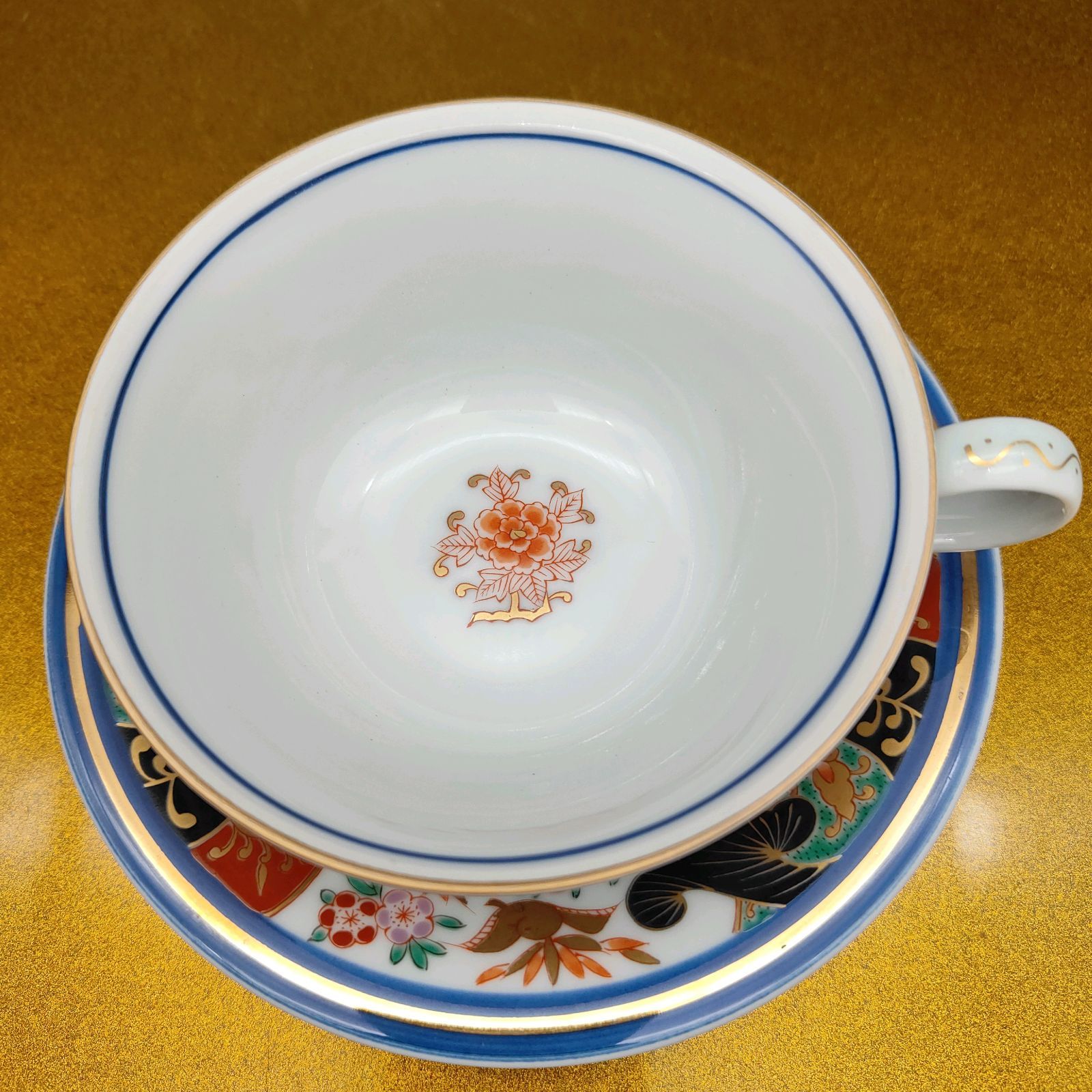 ① 林九郎窯 コーヒー碗皿 カップ＆ソーサー 古伊万里 染錦 金襴豪華