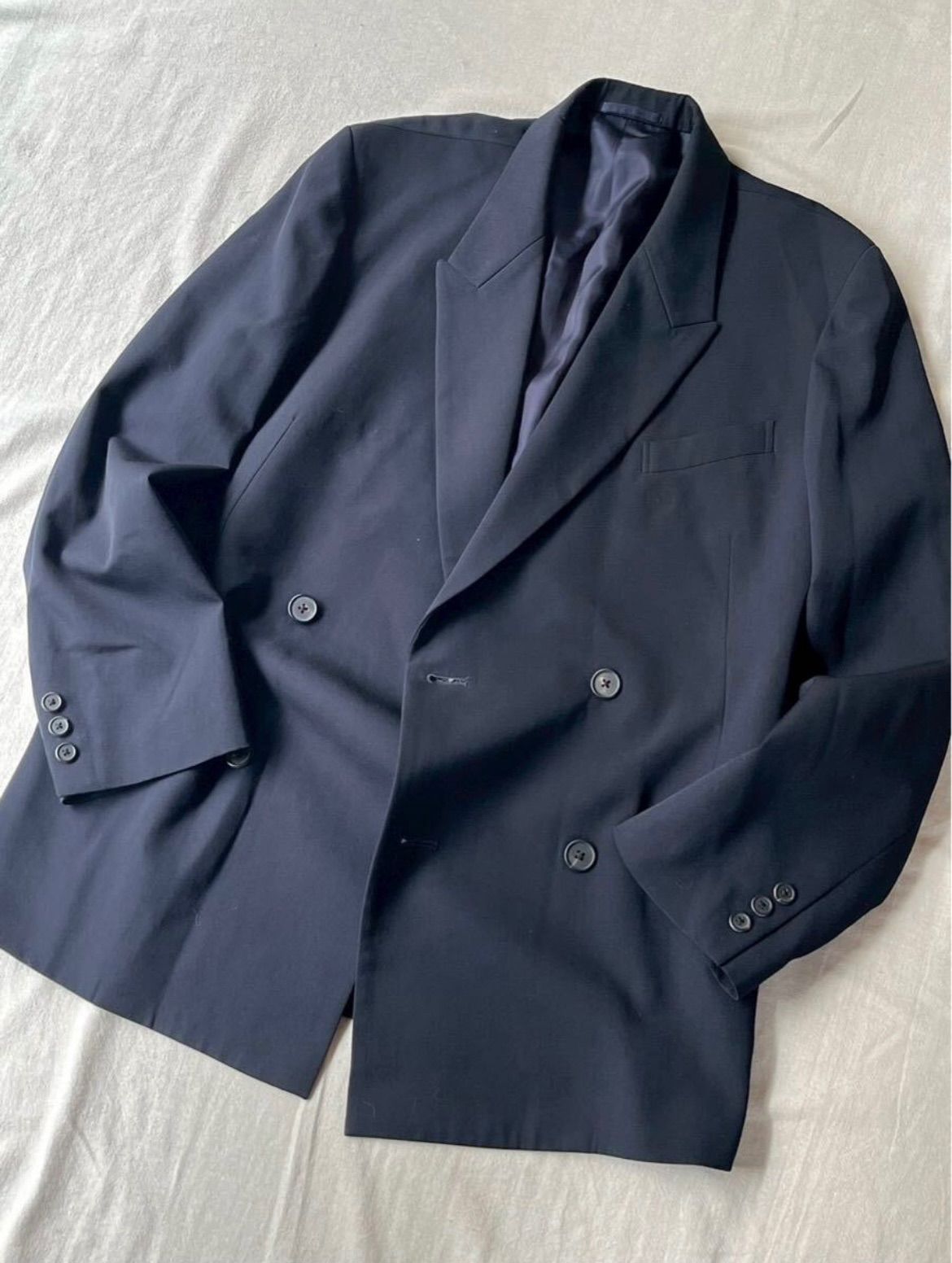 90s Y's for men ウールギャバジン ダブル ジャケット / S ブラック