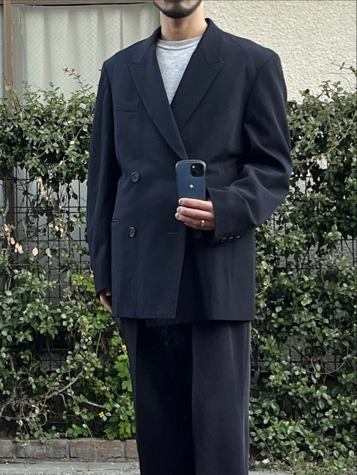 90s Y's for men ウールギャバジン ダブル ジャケット / S ブラック