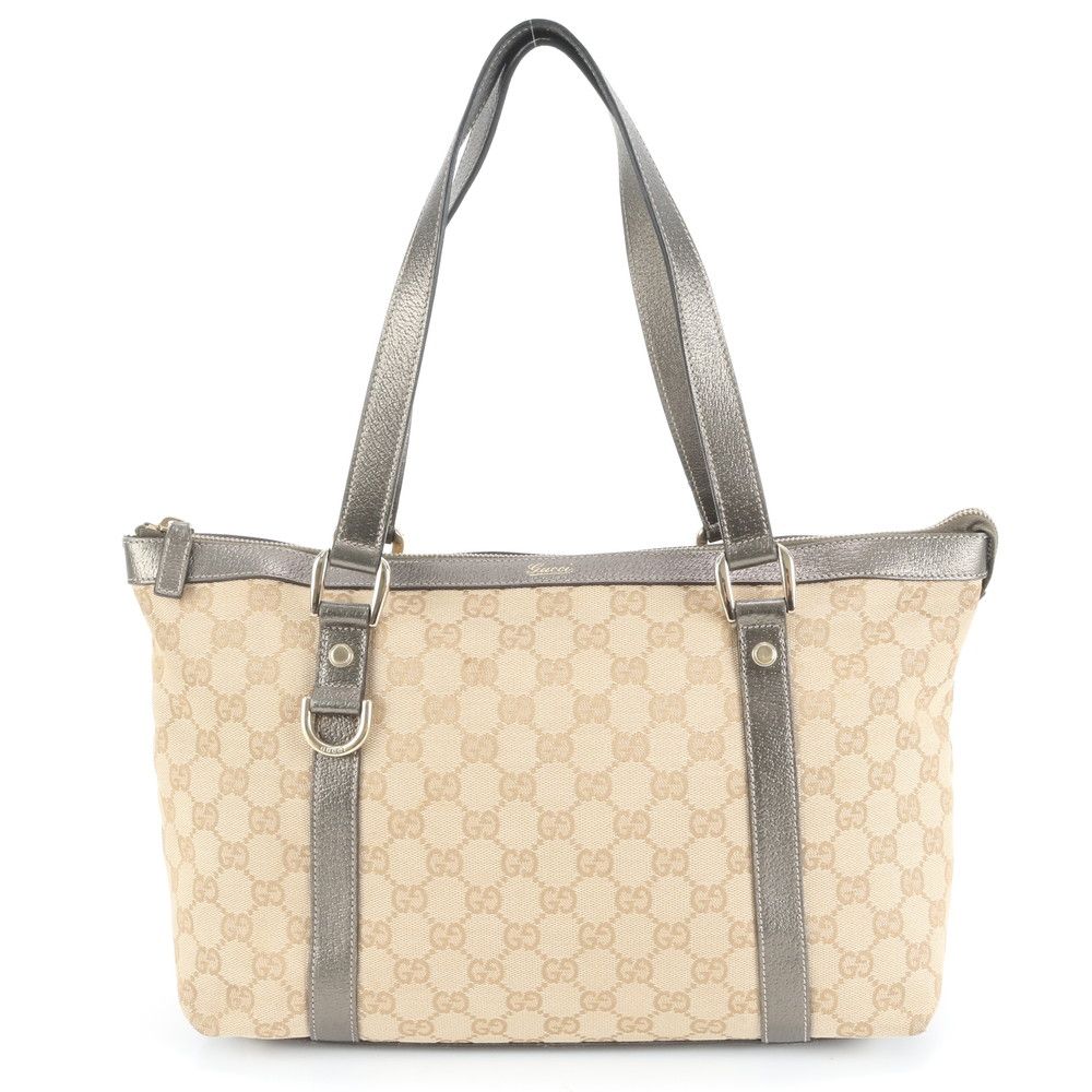 極美品 グッチ GGキャンバス アビー 141470 レザー トート バッグ