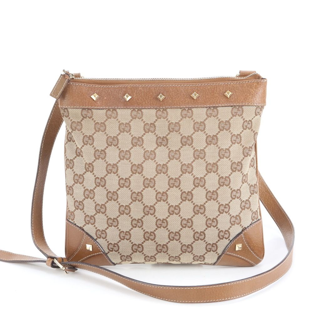 極美品 グッチ GG キャンバス スタッズ 120893 レザー ショルダー