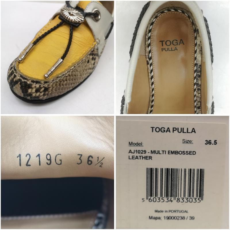 トーガ プルラ コンチョ パイソン モカシン シューズ ローファー