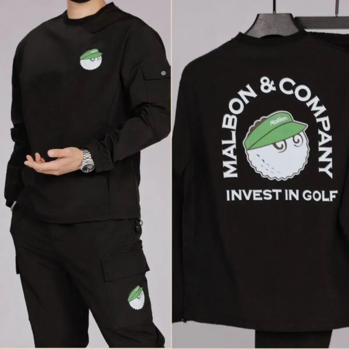 マルボン　Malbon パフォーマンスウェア上下セット　ブラック 新品) MALBON GOLF マルボンゴルフ メンズ ツーウェイ ストレッチ 起毛