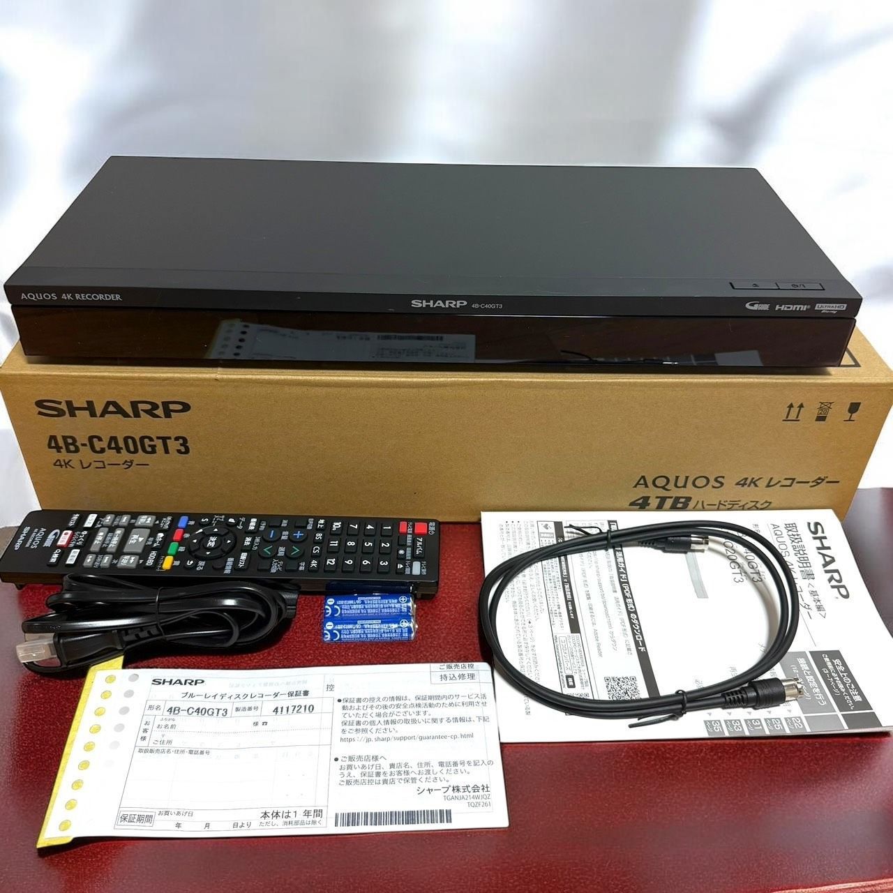 ☆2025年製 未使用品 SHARP シャープ 4B-C40GT3 4K ブルーレイ
