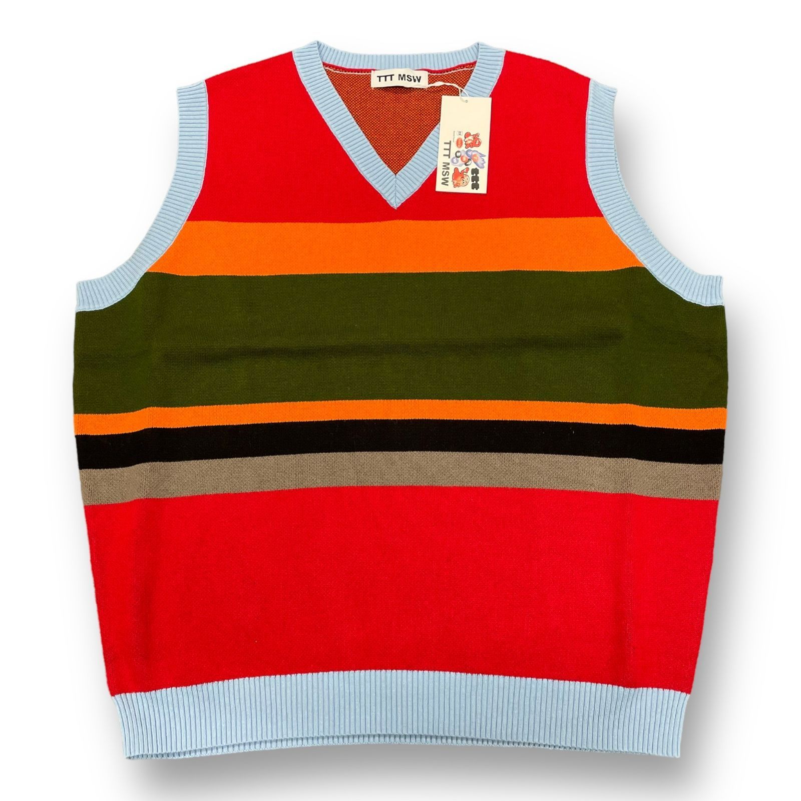 参考上代19800円 未使用 TTT_MSW 22AW Border Knit Vest ボーダー 