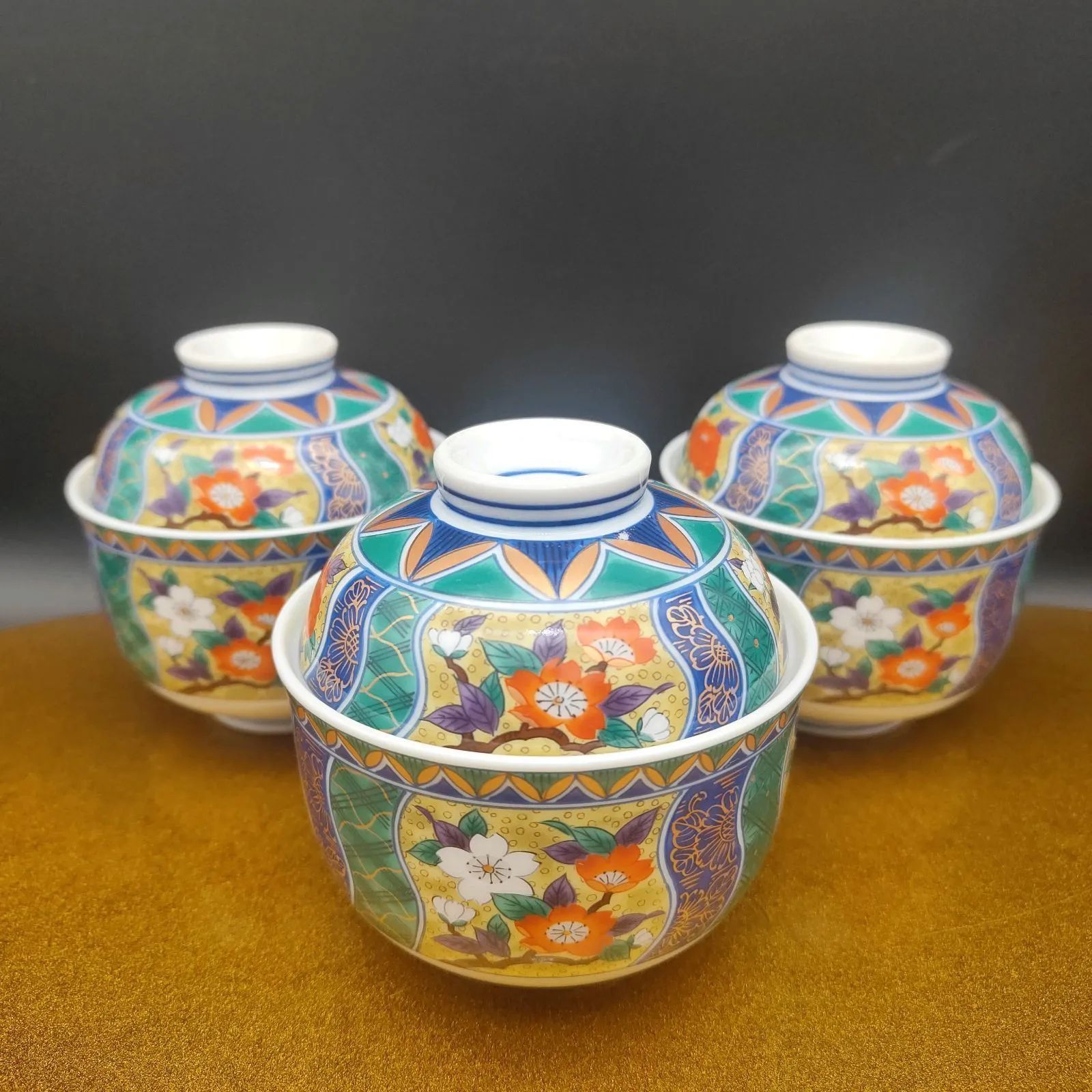 美濃焼 南山窯 御碗揃 3客 山茶花 牡丹 花祥瑞 小丼 蒸し碗 煮物碗