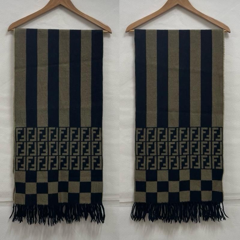 フェンディ ズッカ柄 チェック フリンジ ウール マフラー イタリア製