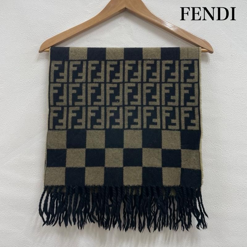 FENDI フェンディ ズッカ柄 ウールマフラー イタリア製 グリーン FENDI - イタリア製 フェンディ マフラー ズッカ柄 ストライプ ロゴ