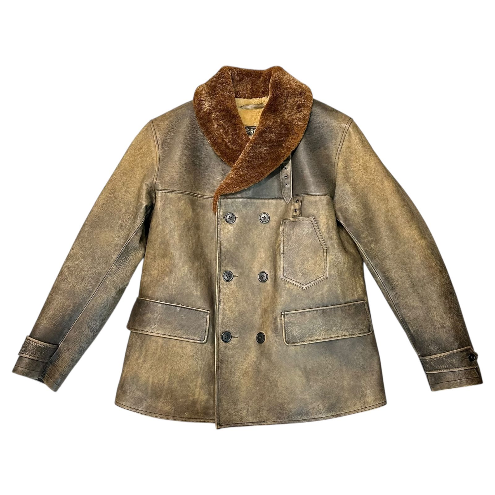 RRL(ダブルアールエル) Double-Breasted Mouton Leather Car Coat ダブルブレスト ムートン レザー カー コート L ブラウン