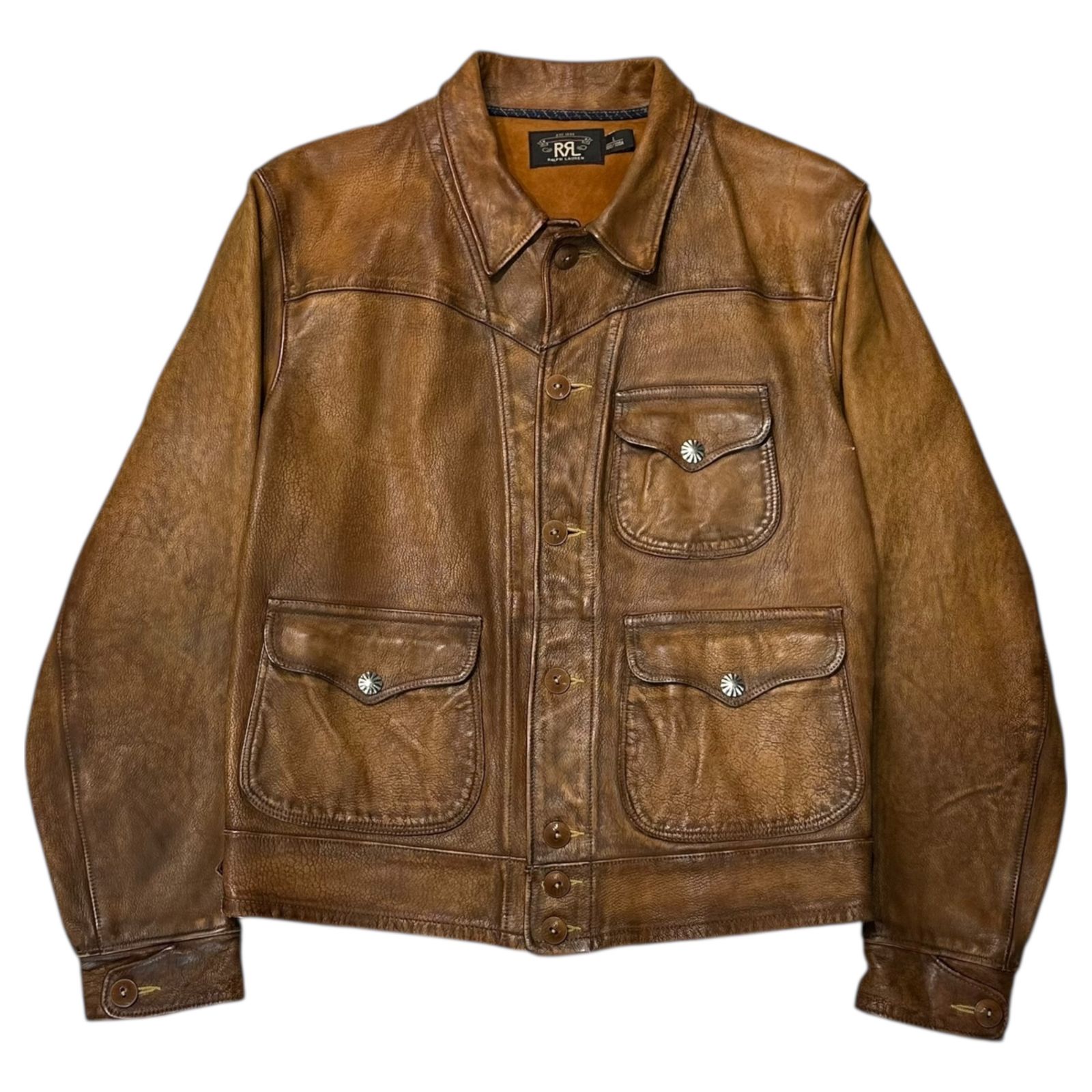 RRL(ダブルアールエル) GRIGGS LEATHER JACKET -GOAT HIDE グリッグス レザージャケット - ゴート レザー L ブラウン コンチョ 山羊革