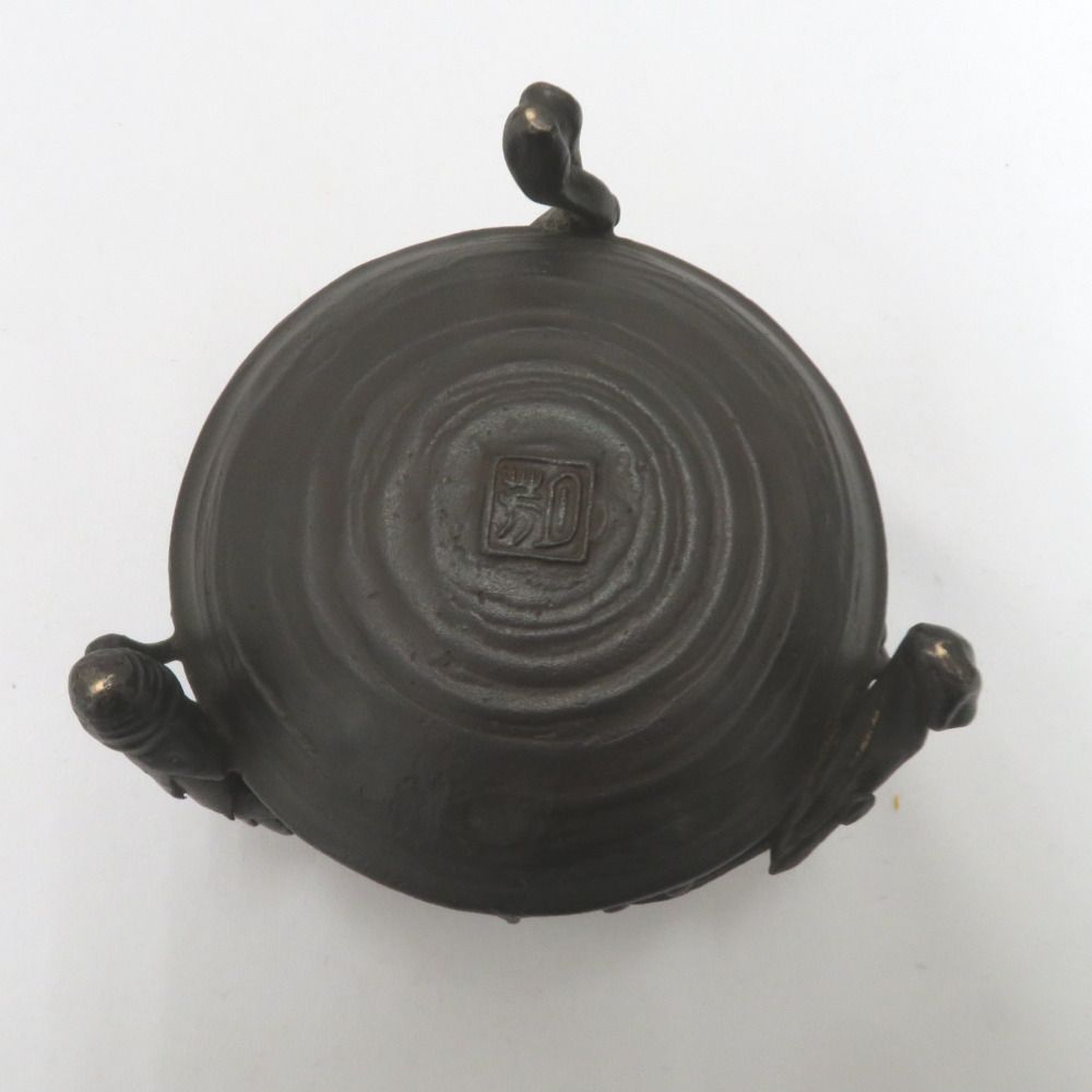 骨董・民芸品 高岡銅器 須賀七郎 月芳 蠟型鋳銅 香爐 香炉 松竹梅 三つ