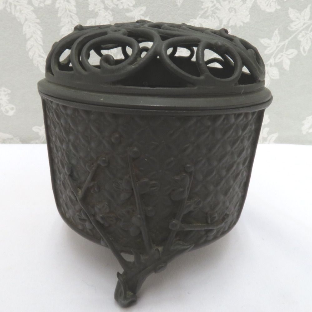 骨董・民芸品 高岡銅器 須賀七郎 月芳 蠟型鋳銅 香爐 香炉 松竹梅 三つ