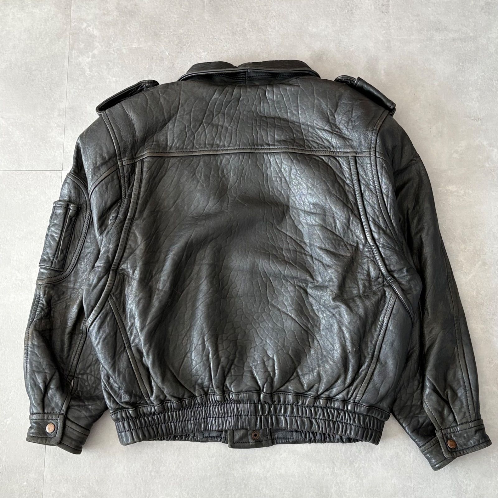 90's vintage【M】G-1 A-2 本革 羊革 レザージャケット 黒 90s 日本製 G-1 羊革 レザージャケット ミリタリー 黒 L相当 2WAY