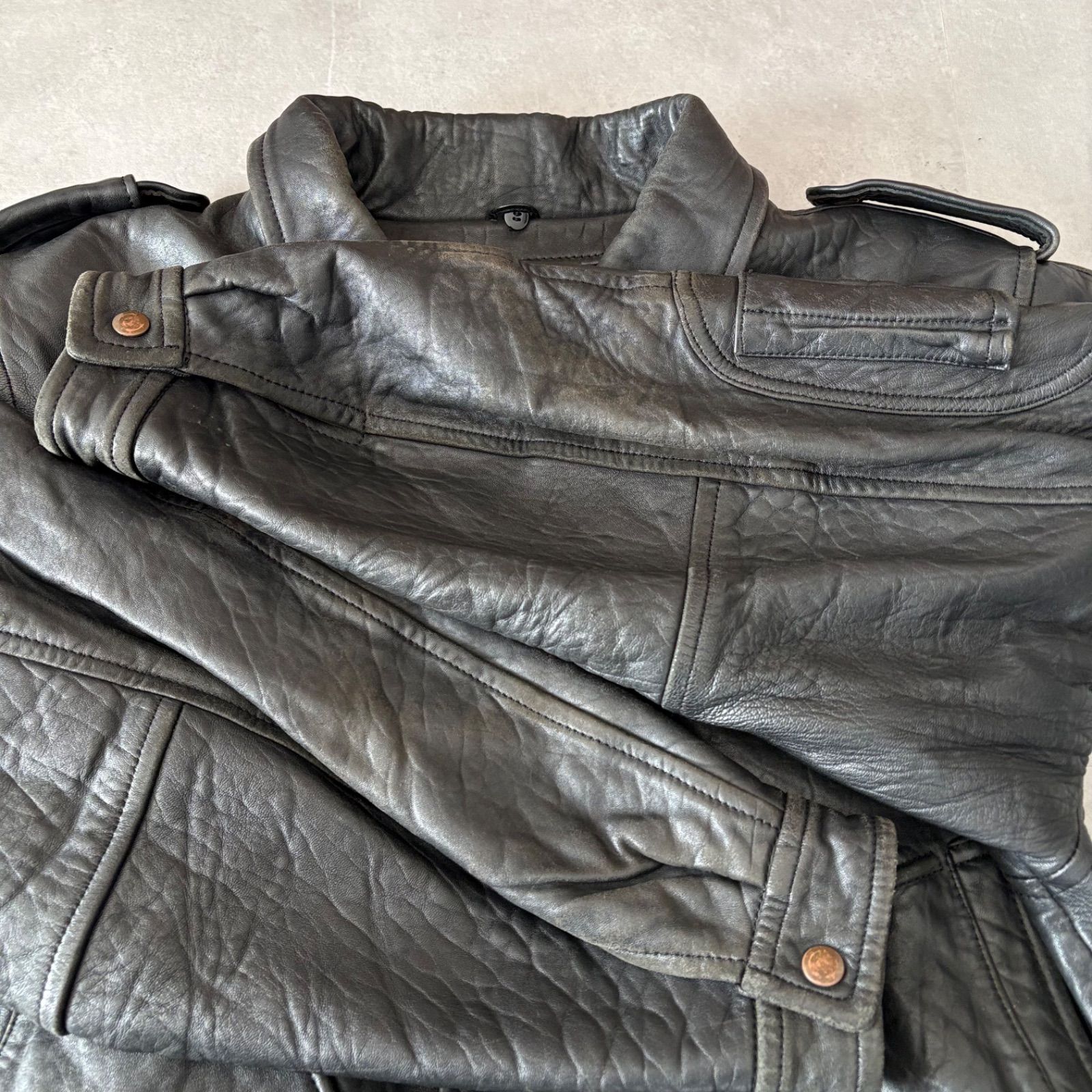 90's vintage【M】G-1 A-2 本革 羊革 レザージャケット 黒 90s 日本製 G-1 羊革 レザージャケット ミリタリー 黒 L相当 2WAY