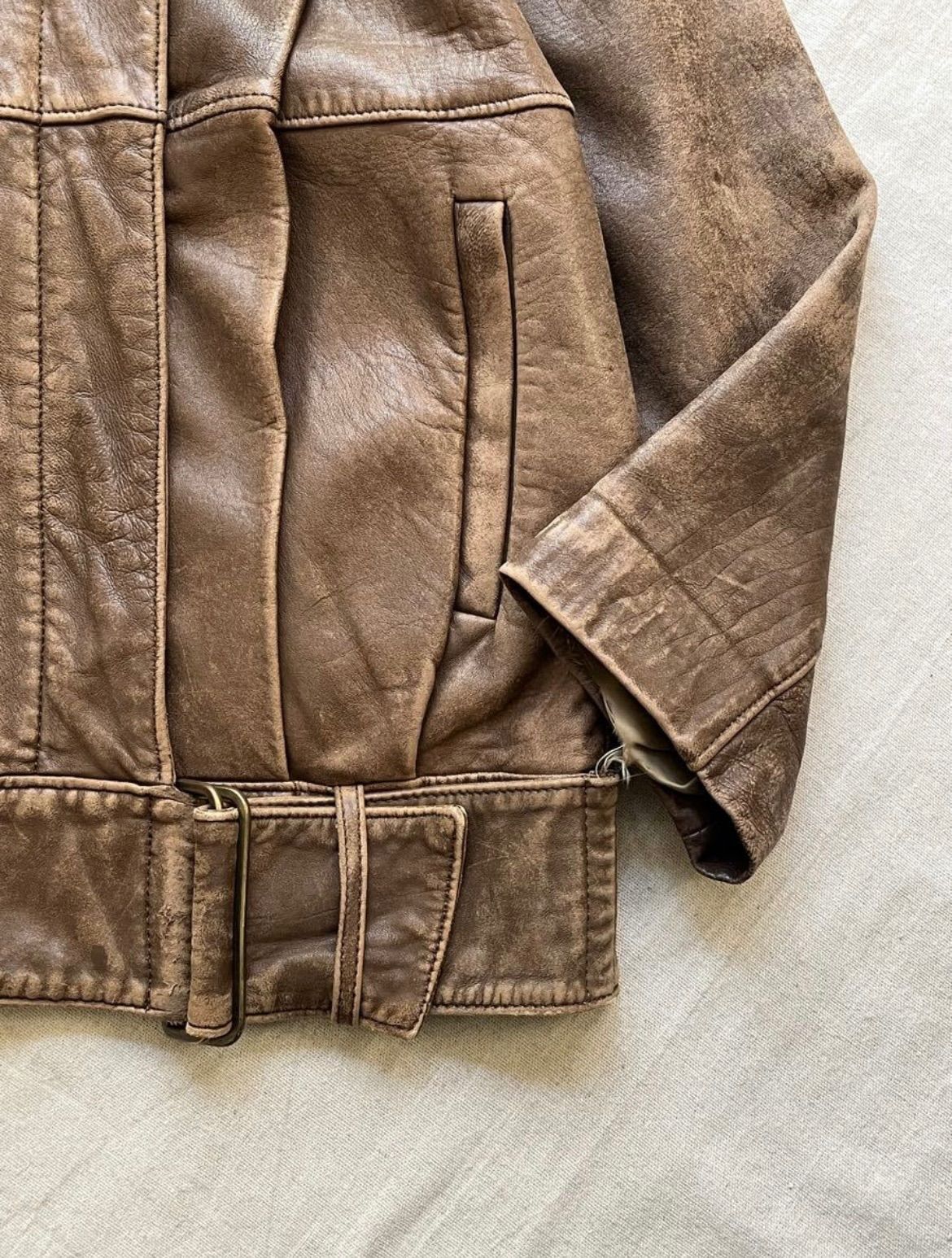 90s PERRY ELLIS レザー ジャケット / シープスキン ブラウン スタンド