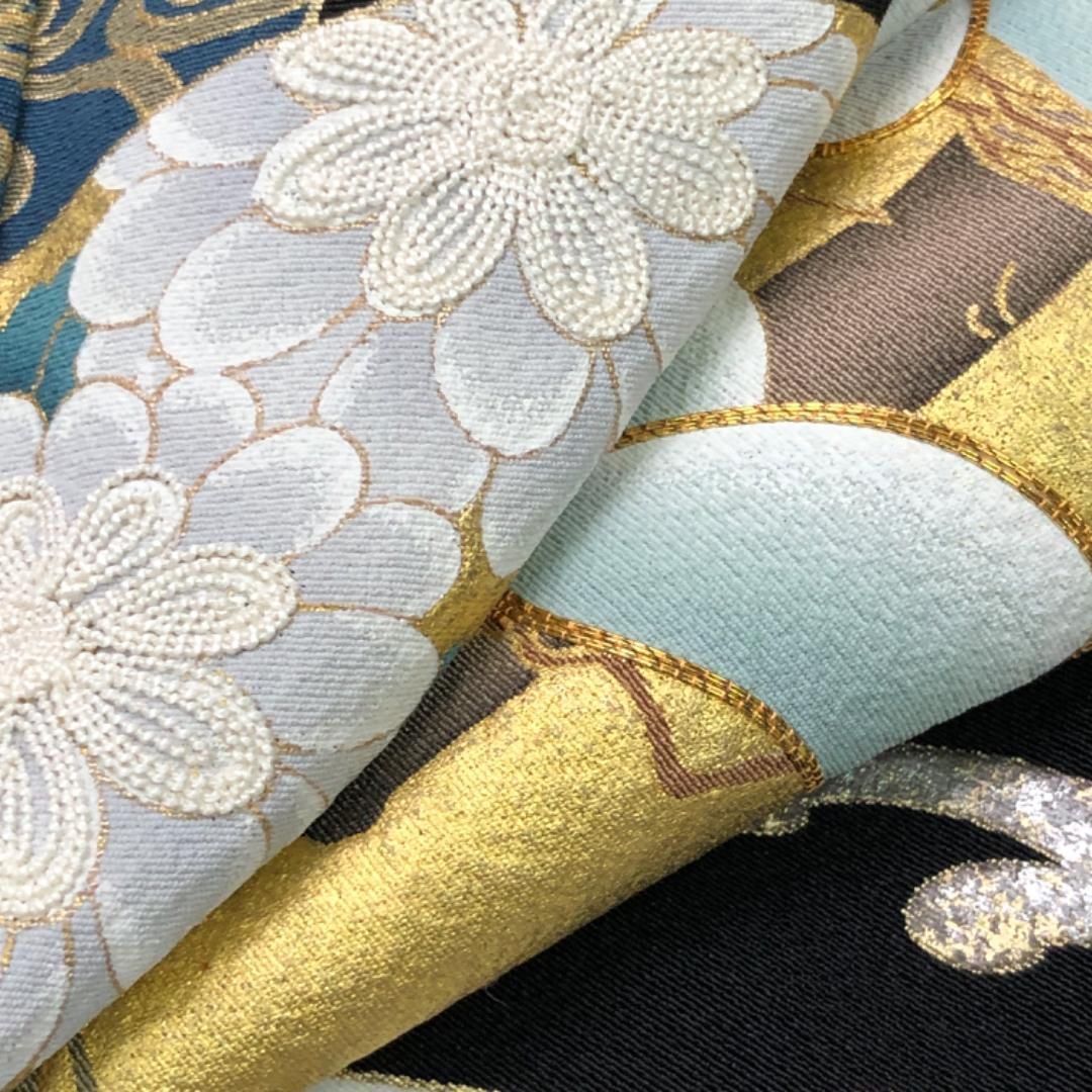 黒留袖 丸に花模様 鶴に流水 金彩 刺繍 金駒刺繍 K-5336 【公式通販】