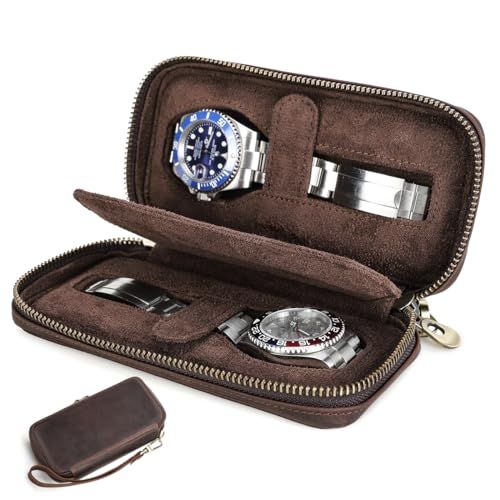 2本用 本革製腕時計収納ボックス ポータブル 防塵 旅行用 腕時計ケース ダブルジッパーデザイン d 54 efe 67