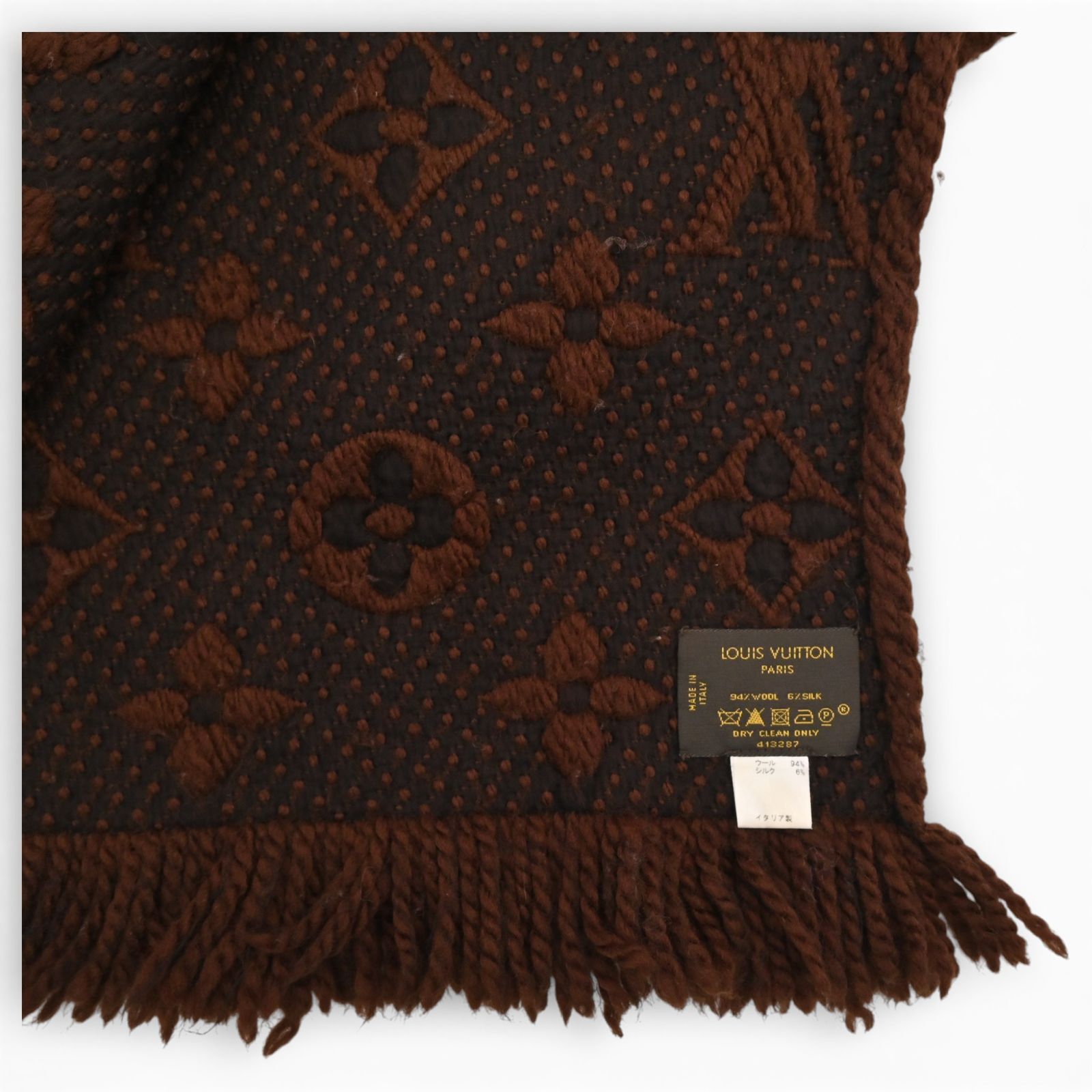 ルイヴィトン モノグラム エシャルプ ロゴマニアマフラー ブラウン B