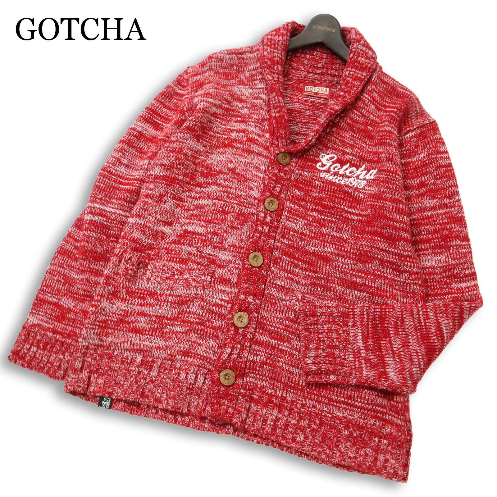 GOTCHA ガッチャ 秋冬 ロゴ刺繍☆ ショールカラー ニット カーディガン 