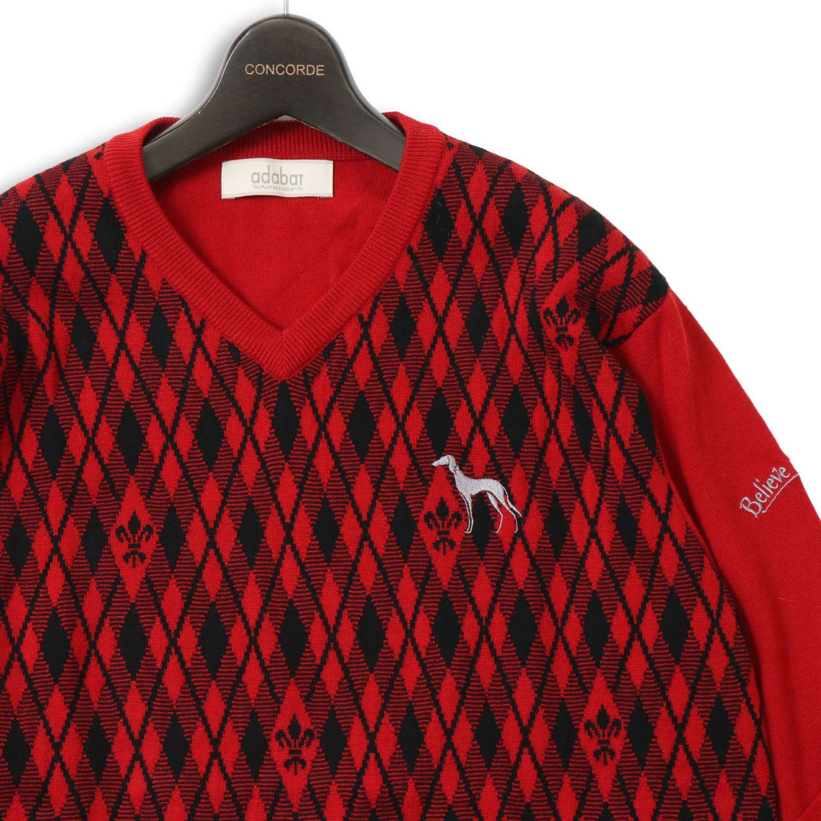 adabat アダバット ゴルフ 秋冬 ウール100％☆ ロゴ刺繍 アーガイル V