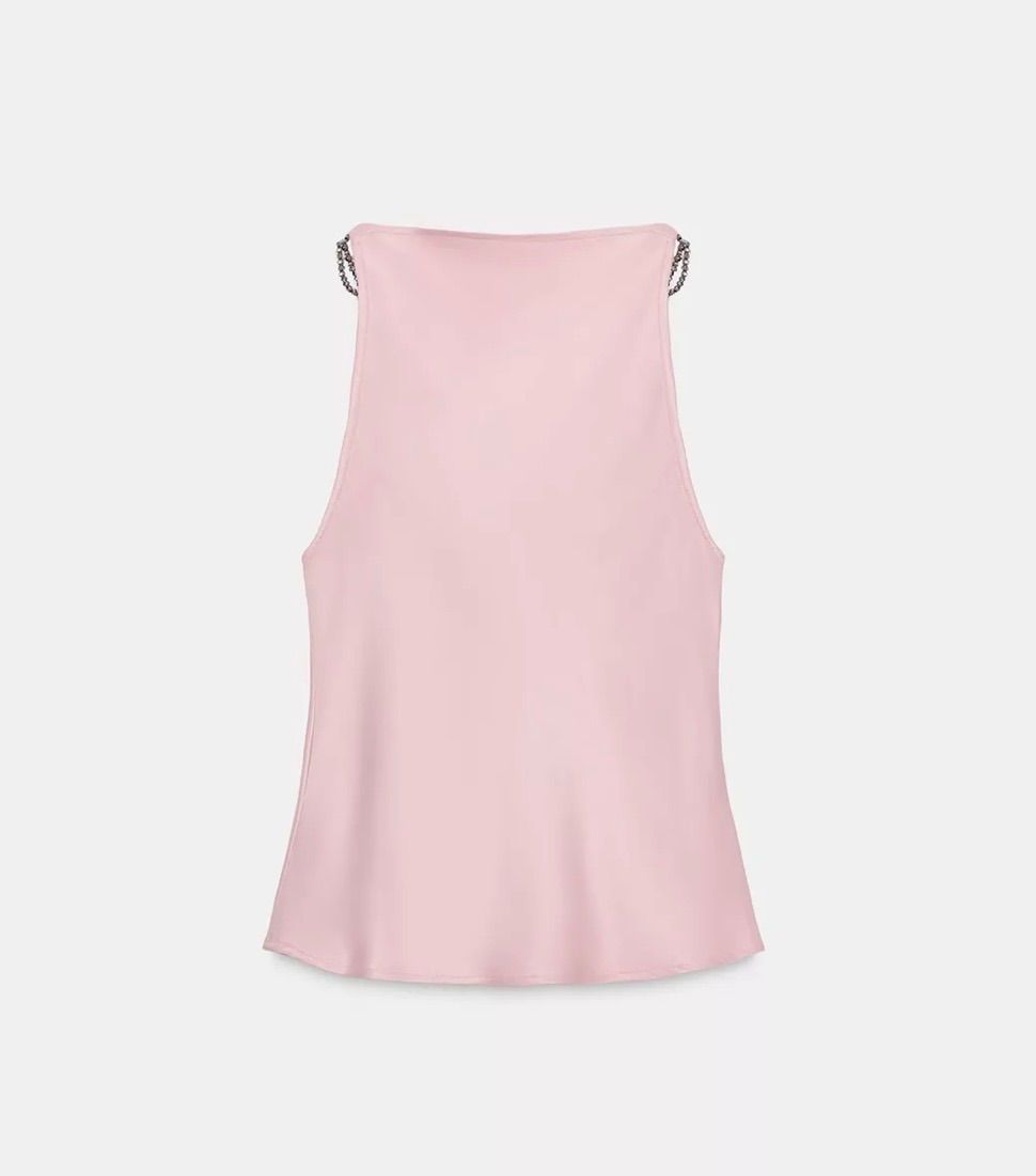 新品未使用ZARA(ザラ)サテンビーズ付きピンクキャミソールトップス 