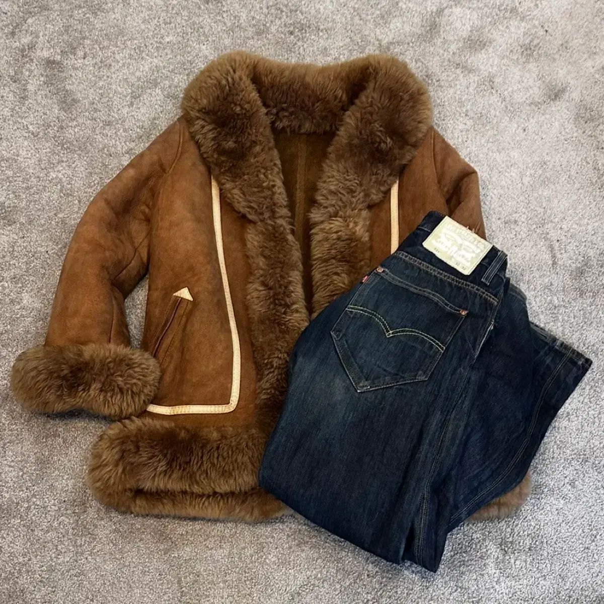 vintage ファームートンジャケット モード ブラウン/YW117 日本 ヴィンテージ ブラウン ファー ムートン ジャケット M - メルカリ