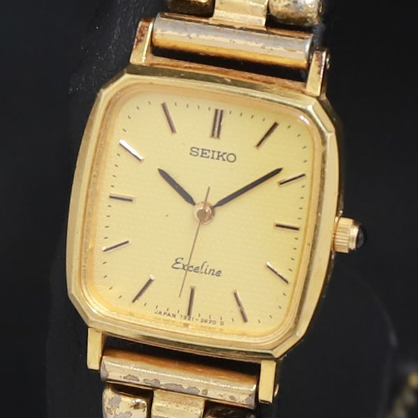 QZ セイコー エクセリーヌ 7321-6570 ゴールド文字盤 レディース腕時計
