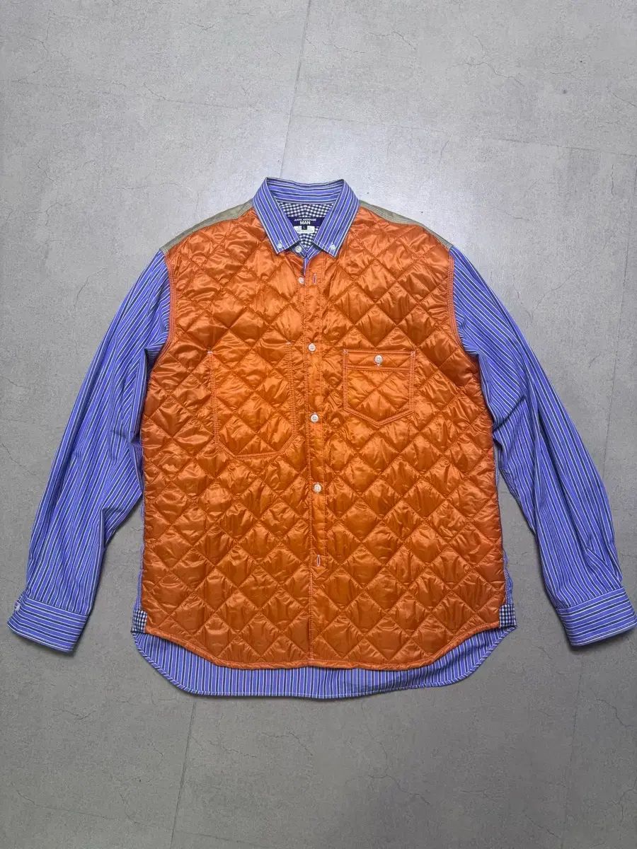 ジュンヤワタナベマン シャツ キルティング オレンジ ストライプ シャツ