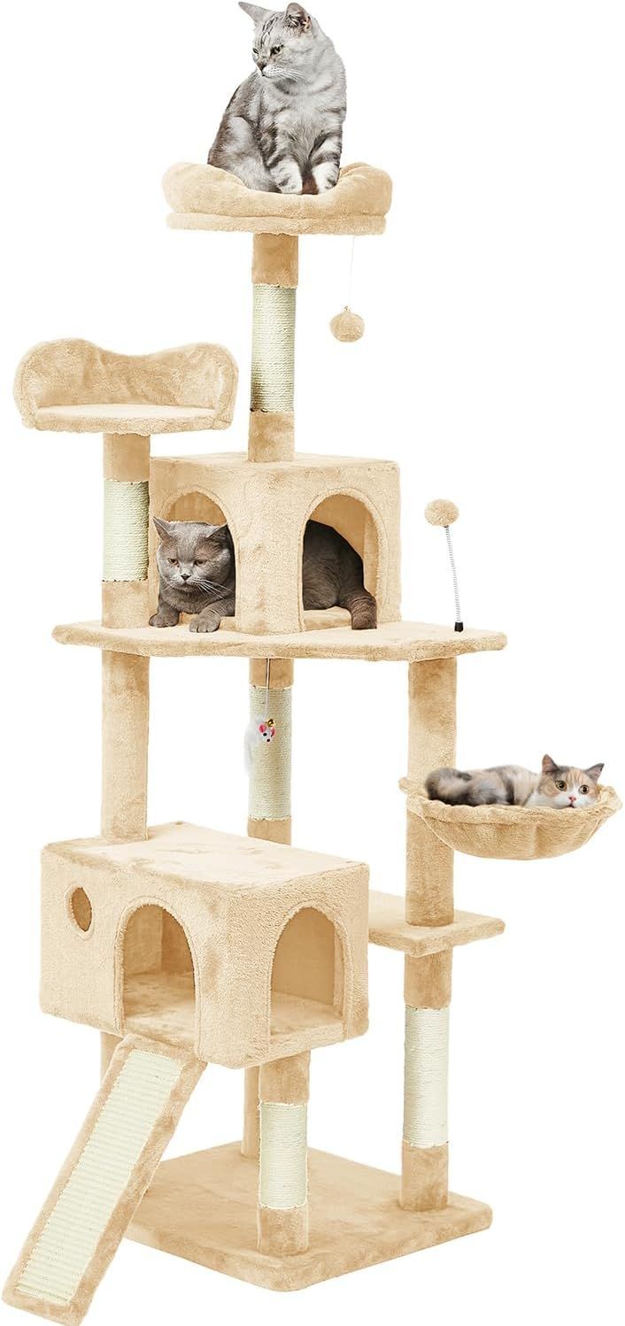 猫用品 キャットタワー 突っ張り 据え置き ブラウン ベージュ