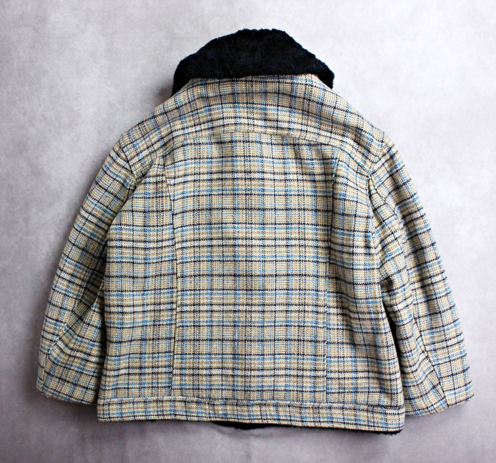 70s ビンテージ チェック柄 ウールジャケットウラボア Mサイズ相当 70