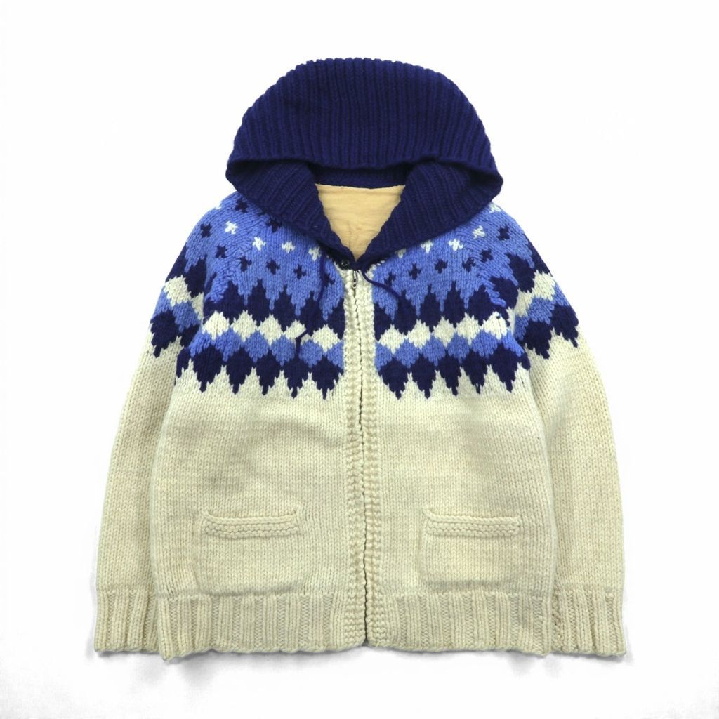 60s Vintage Cowichan Hoodie Sweater カウチン ニット セーター S