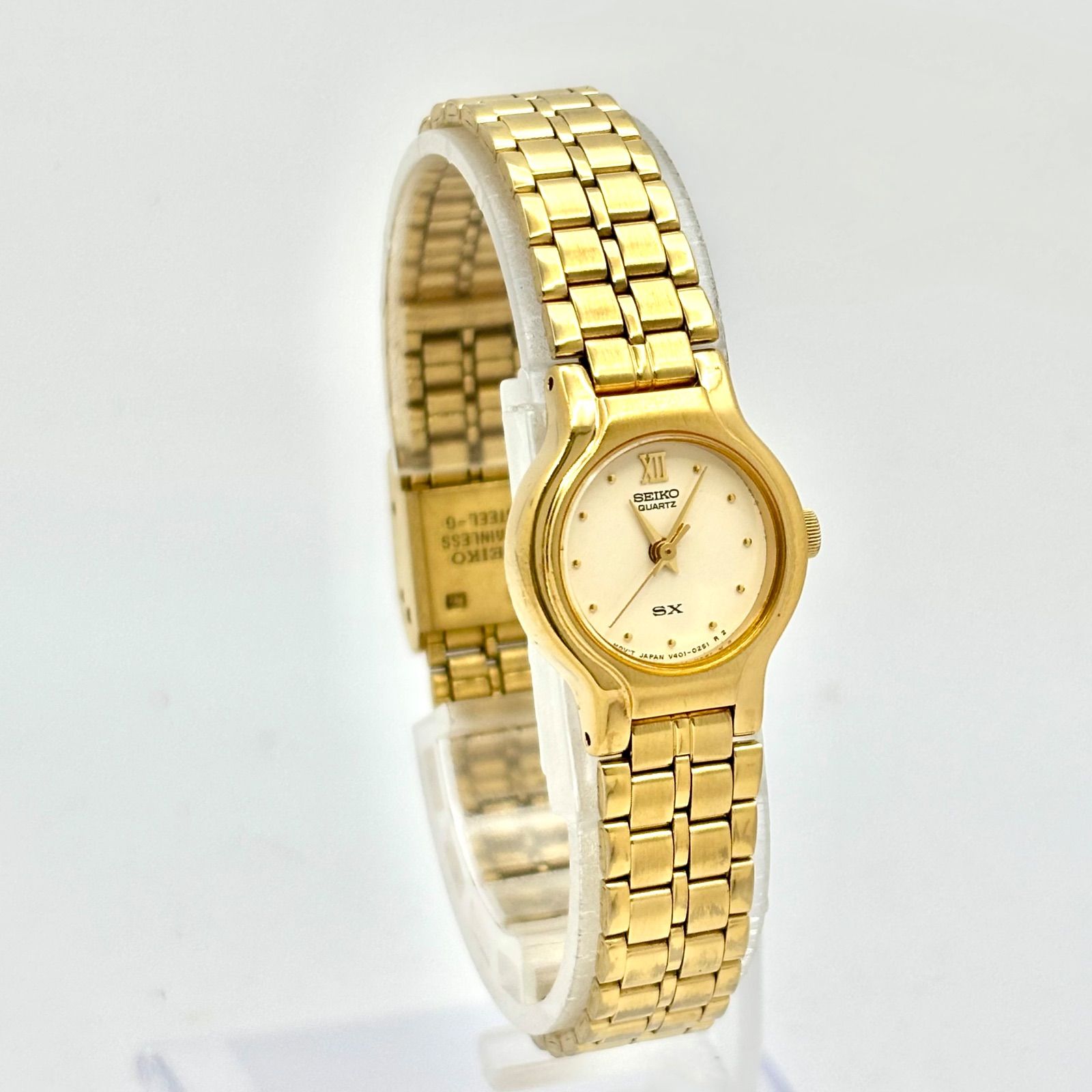 美品/新品電池】SEIKO セイコー SX レディース 腕時計 ゴールド V401