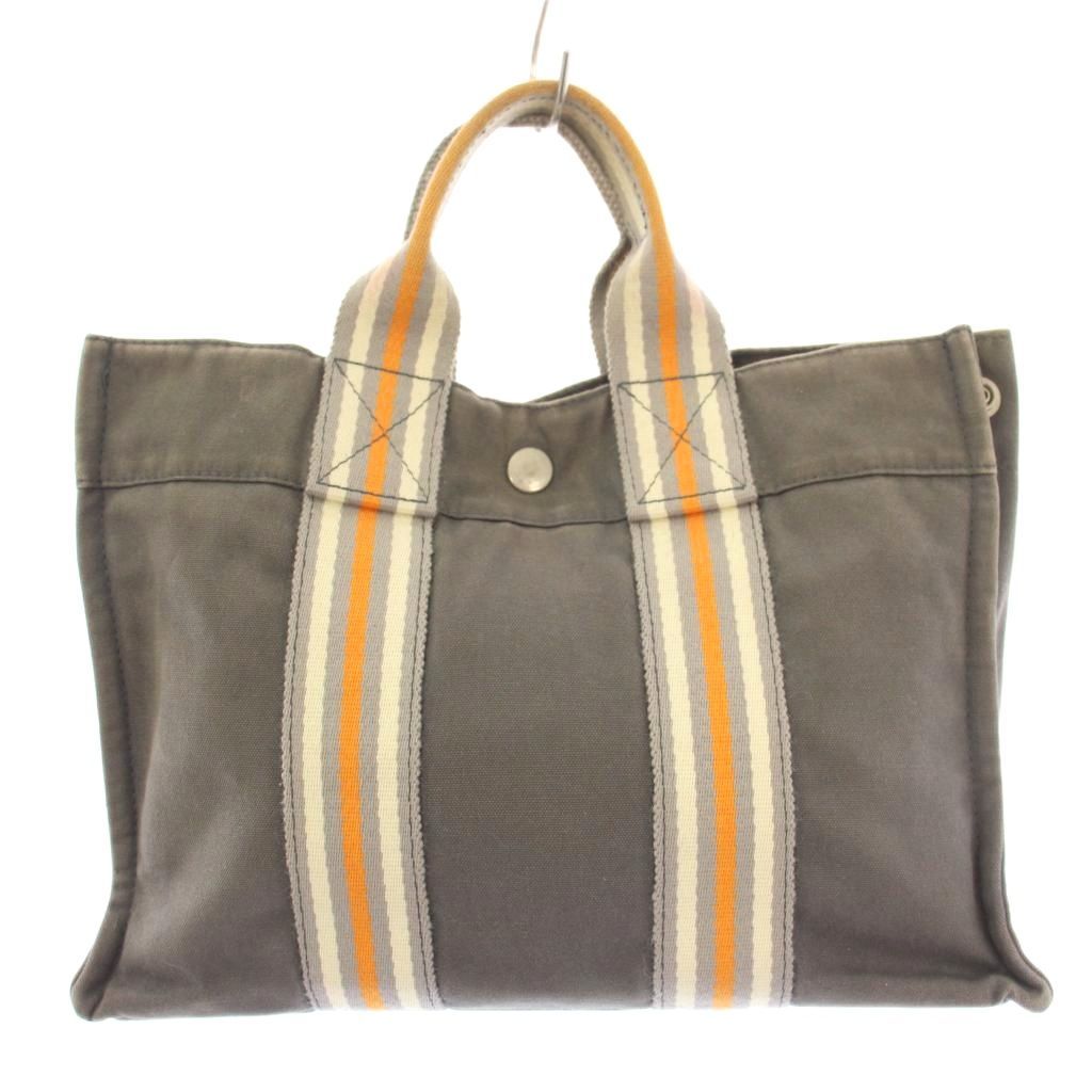 エルメス HERMES フールトゥPM ハンドバッグ キャンバス ストライプ柄