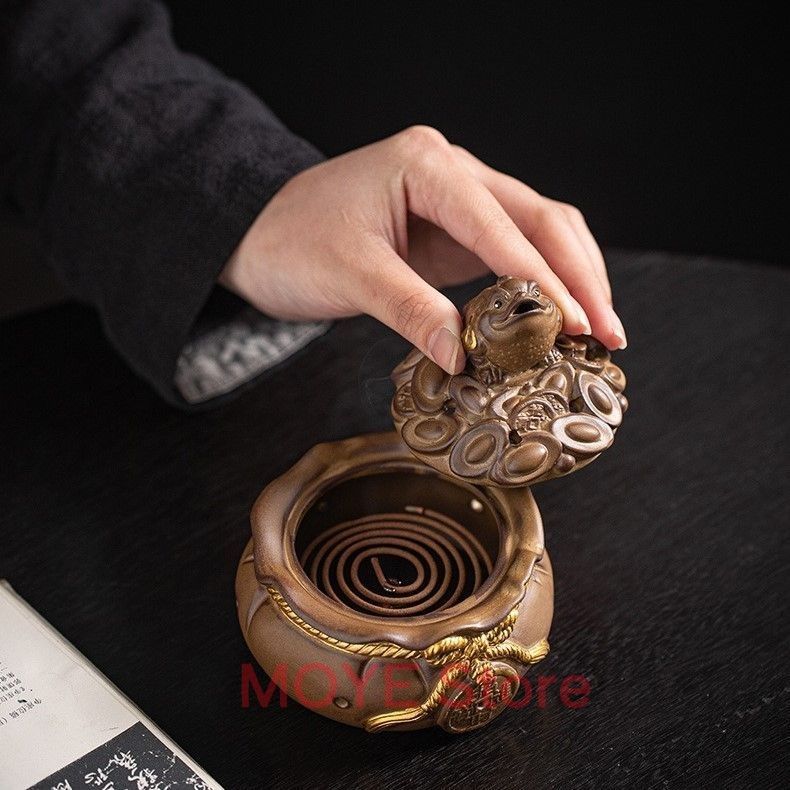 香炉 香炉禅飾り 線香 お香 蛙 カエル 元宝 お香立て 彫刻 ホルダー