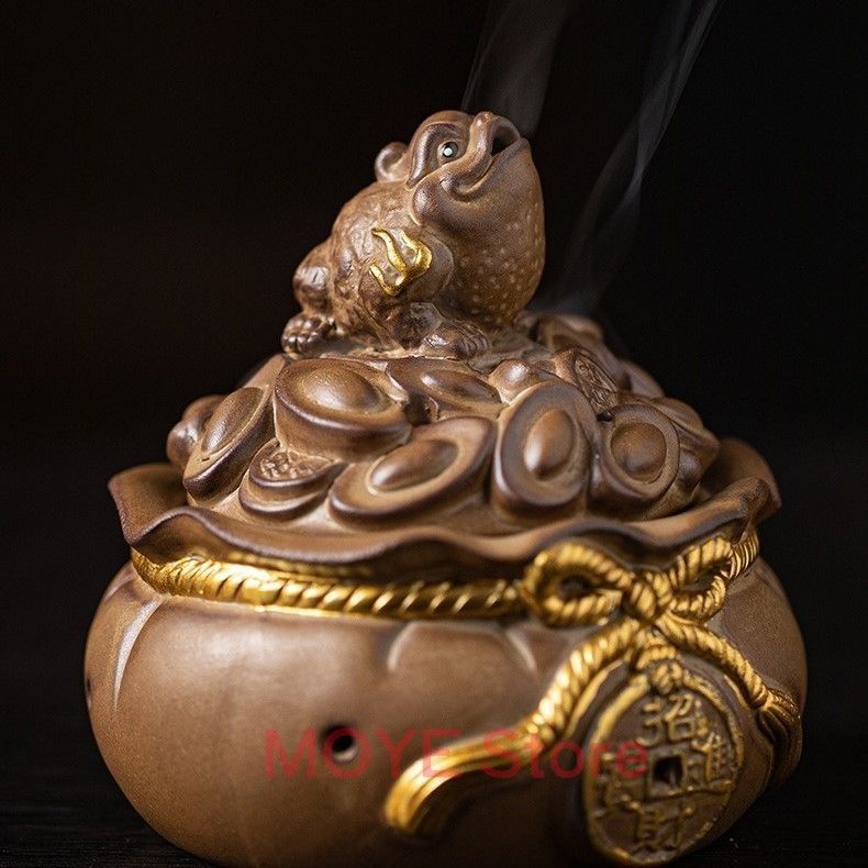 香炉 香炉禅飾り 線香 お香 蛙 カエル 元宝 お香立て 彫刻 ホルダー