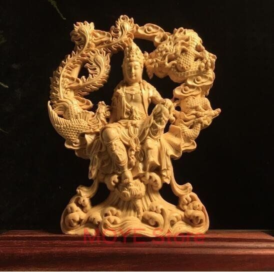 観音菩薩 木彫 縁起物 細密彫刻 龍鳳呈祥 自在観音 仏像 置物zw0117