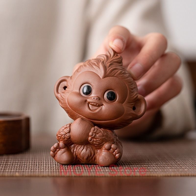 【縁起物】　お猿　置物 猿 サル 招財 紫砂 置物 オブジェ 幸運 長寿 縁起物 魔除け 厄除 開運