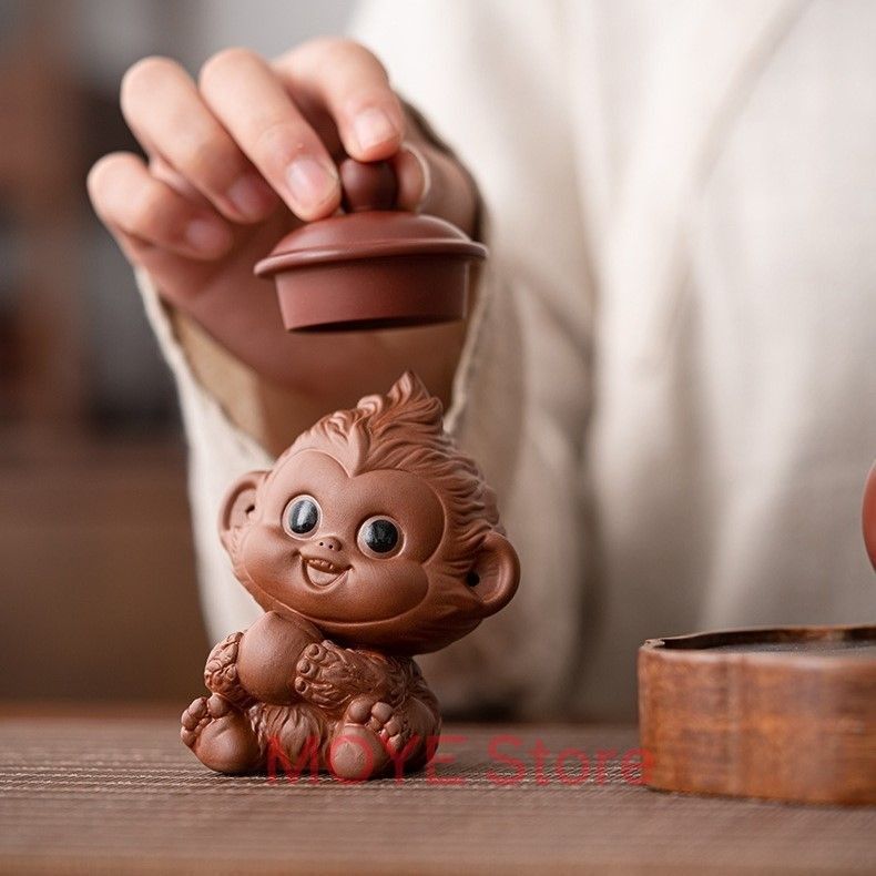 猿 サル 招財 紫砂 置物 オブジェ 幸運 長寿 縁起物 魔除け 厄除 開運
