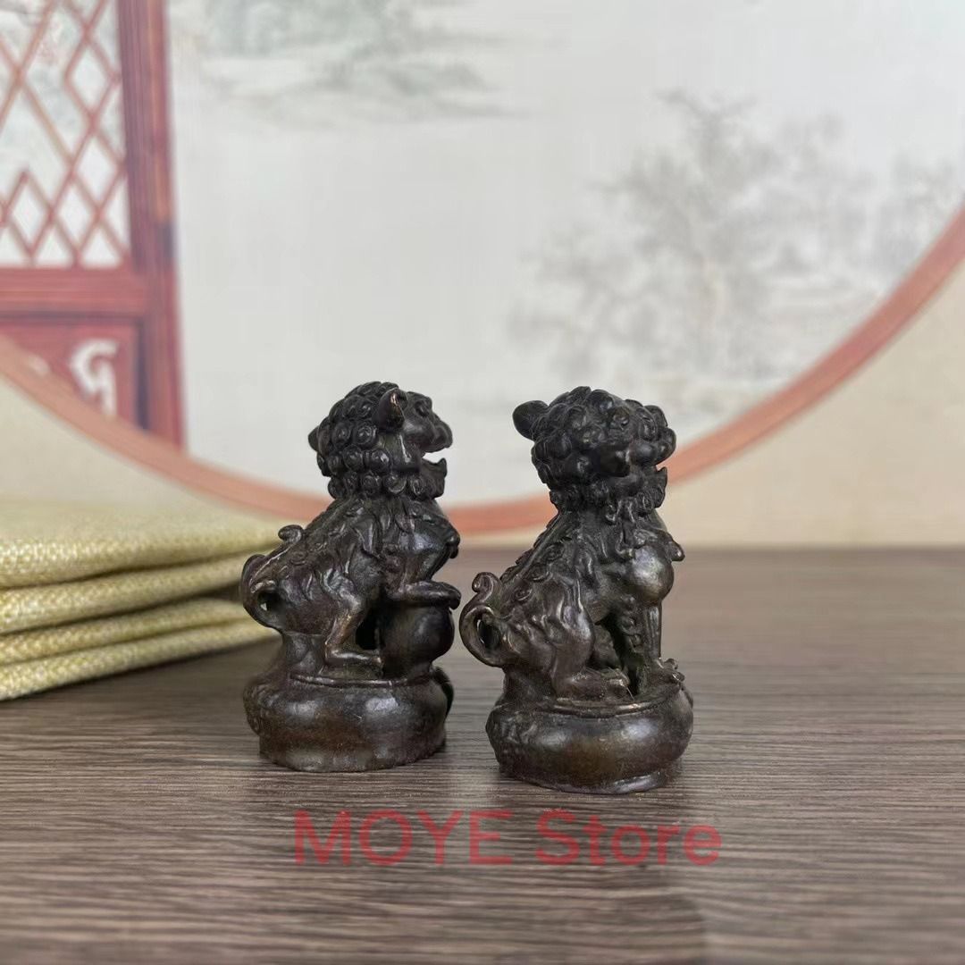 獅子 ライオン 置物 オブジェ 2セット 合金 風水グッズ オーナメント