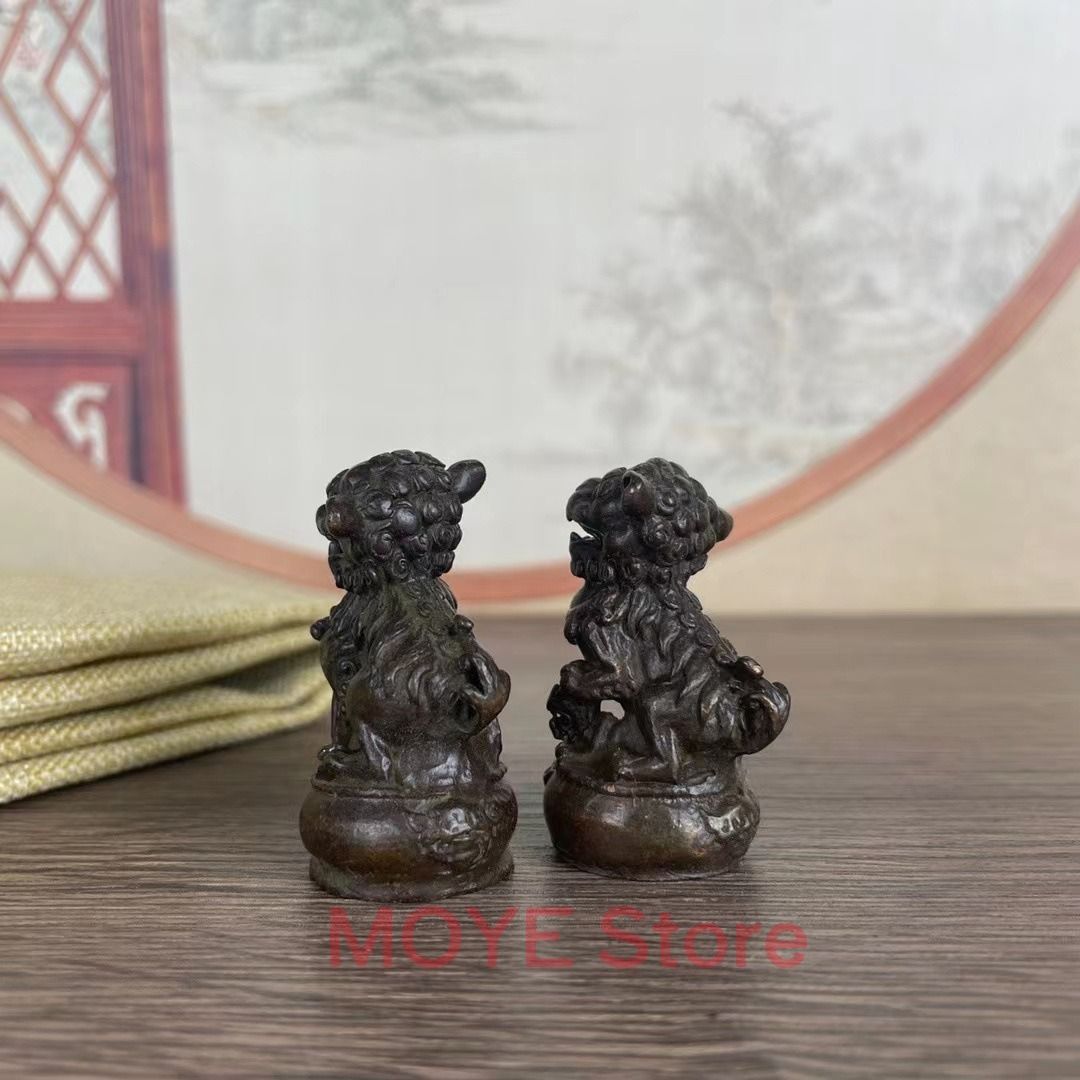 獅子 ライオン 置物 オブジェ 2セット 合金 風水グッズ オーナメント