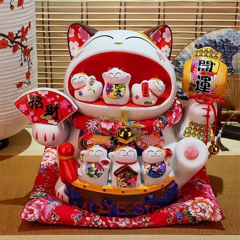 座布団付き　 風生水起 招き猫 貯金箱 インテリア 置物 オブジェ 金運アップ Amazon.co.jp: Felimoa 開運招き猫 貯金箱 風水 インテリア置物 金運