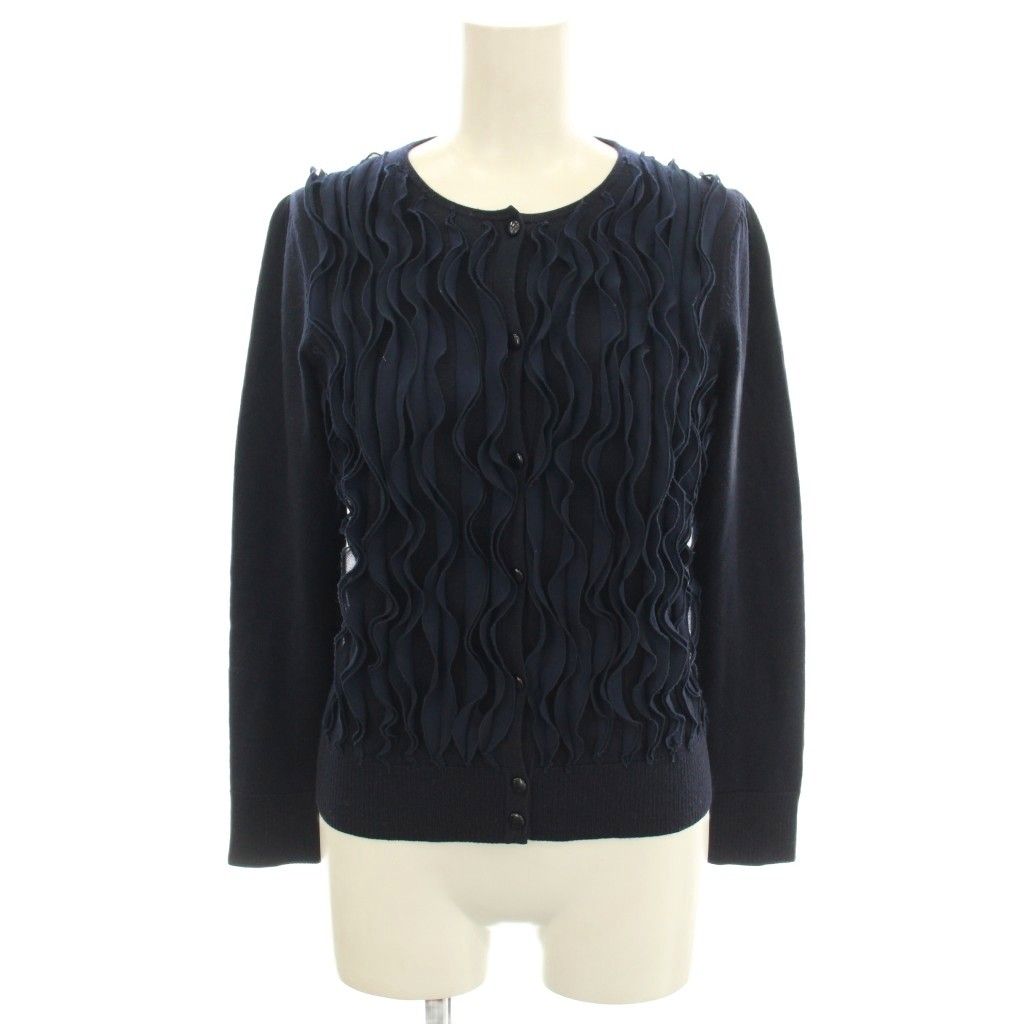 アナイ ANAYI カーディガン ニット フリル 長袖 38 ネイビー 紺 /☆G