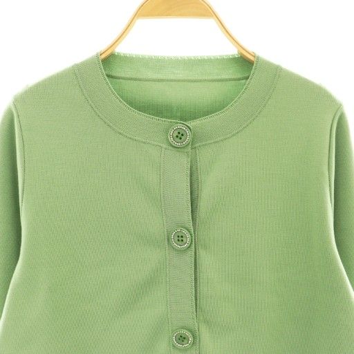 フォクシー FOXEY ティアラボタン カーディガン ニット 40 グリーン