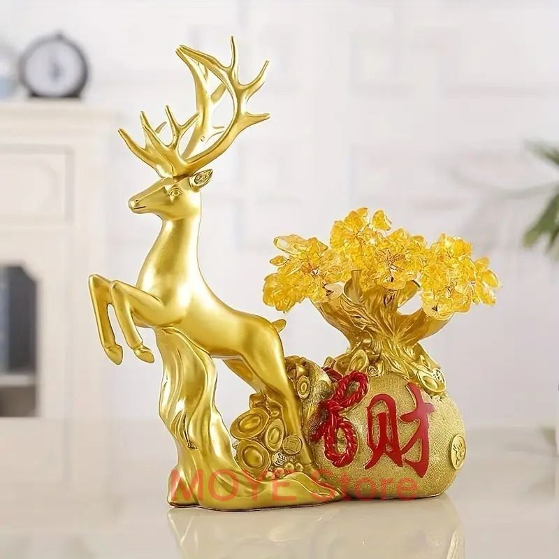 金のなる木 鹿 招財樹 金 ゴールド 富 繁栄 樹脂素材 高級感 運 開運