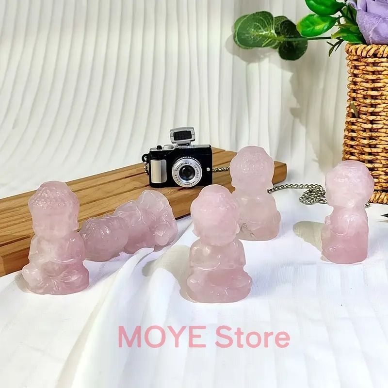 天然石 ローズクォーツ 仏像 仏様 仏 置物 オブジェ お守り ラブ