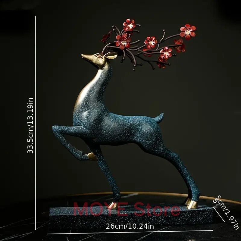 鹿 シカ トナカイ ブルー 置物 オブジェ 青 富 繁栄 樹脂素材 玄関