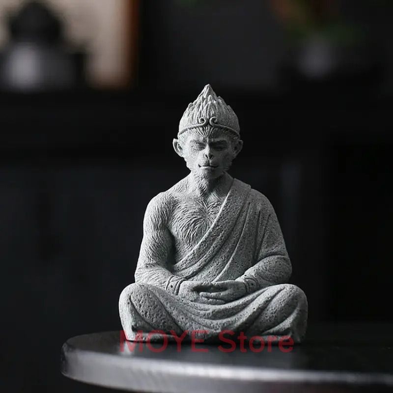 孫悟空 ハヌマーン 猿 置物 オブジェ 石材 座禅 風水グッズ 運気アップ