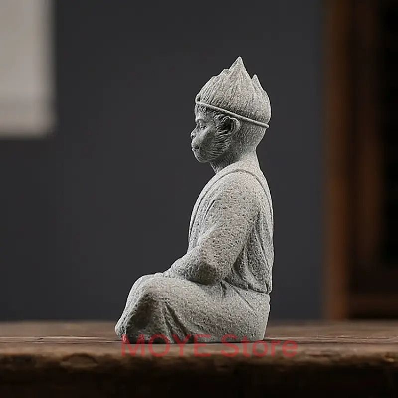 孫悟空 ハヌマーン 猿 置物 オブジェ 石材 座禅 風水グッズ 運気アップ