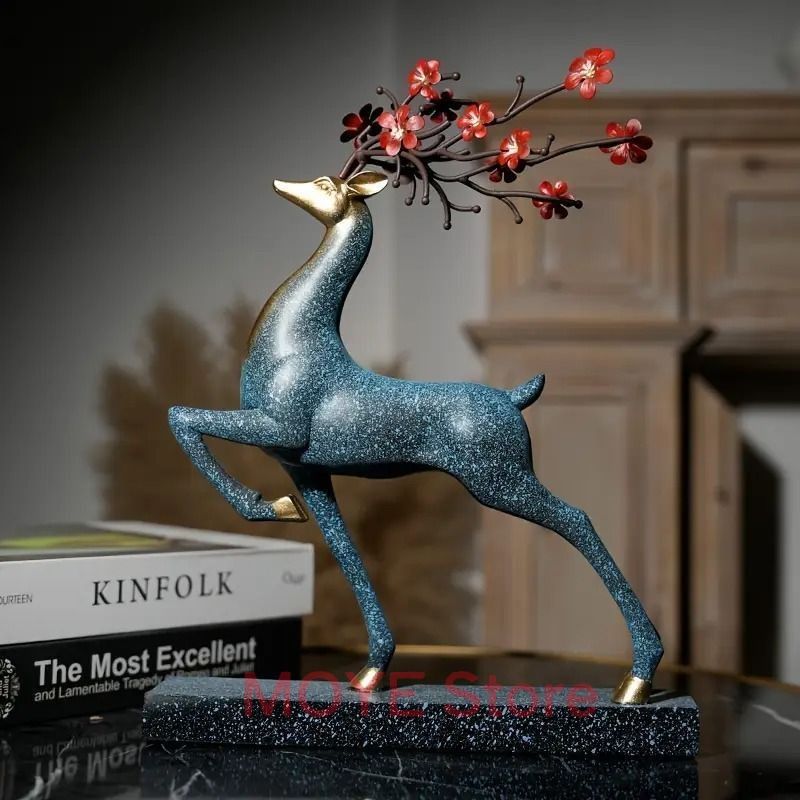 鹿 シカ トナカイ ブルー 置物 オブジェ 青 富 繁栄 樹脂素材 玄関